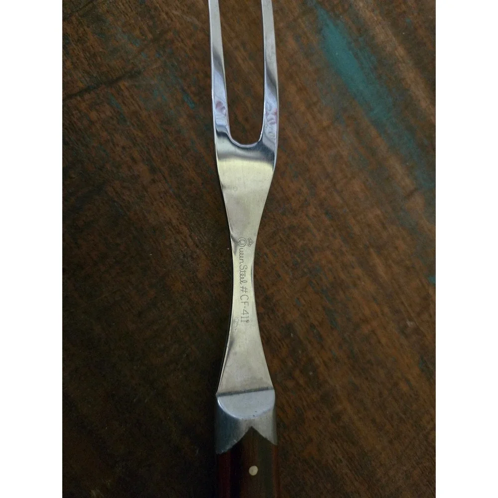 Queen Steel CF-41 Vintage Carving Fork Wood Handle Stainless Steel USA 10.75 in